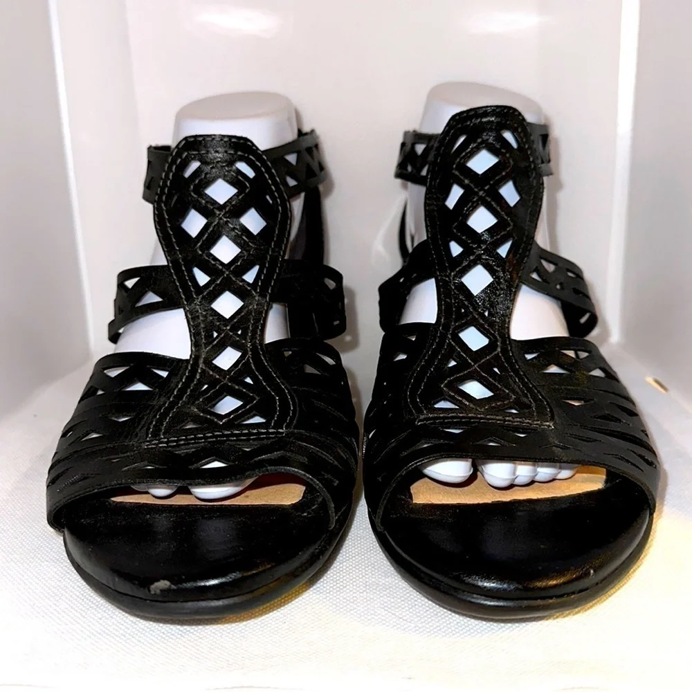 Earth Cutout Leather Wedge Sandals